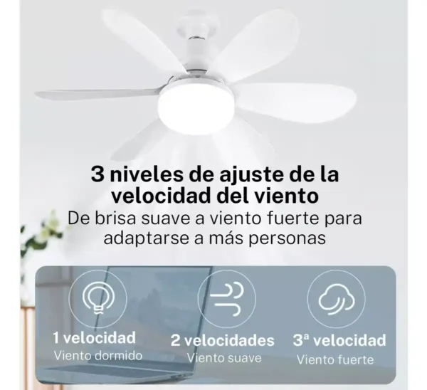 Ventilador De Techo y Lámpara con Luz Led Con Control Remoto - Image 5