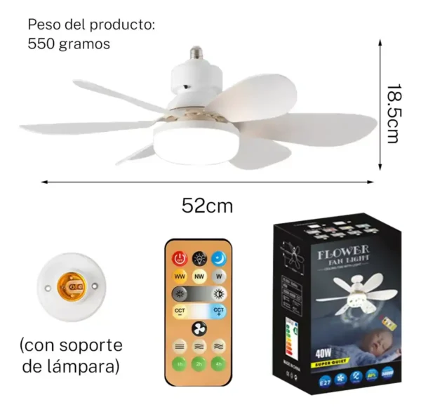 Ventilador De Techo y Lámpara con Luz Led Con Control Remoto - Image 6
