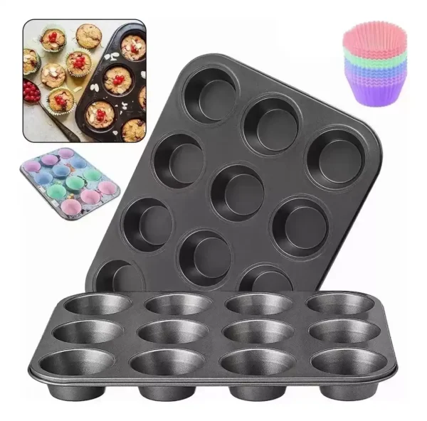 Charola para hornear cupcakes con12 capacillos de silicón - Image 2