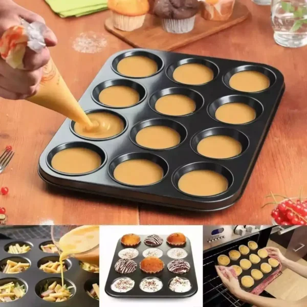 Charola para hornear cupcakes con12 capacillos de silicón - Image 4
