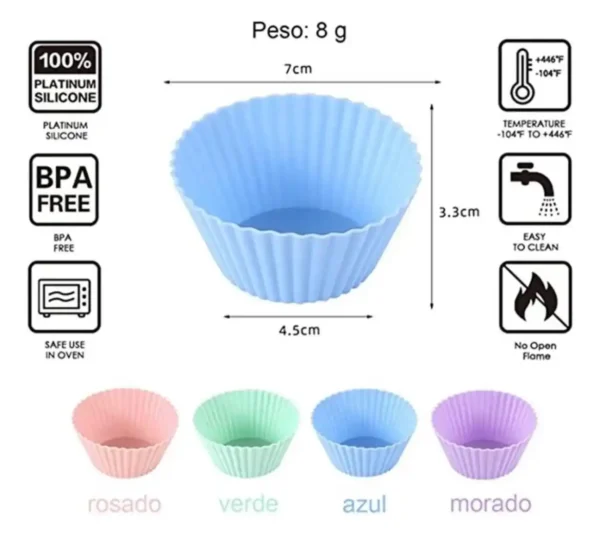 Charola para hornear cupcakes con12 capacillos de silicón - Image 6