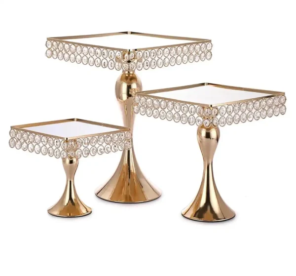 Juego de 3 bases para exhibición pasteles, mesa de regalos, cuadradas color dorado