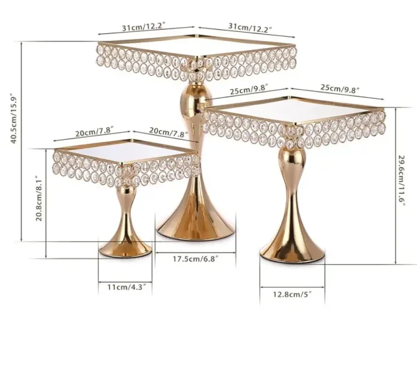 Juego de 3 bases para exhibición pasteles, mesa de regalos, cuadradas color dorado - Image 2