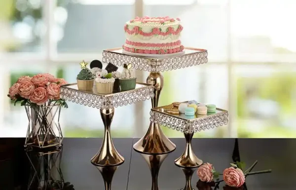 Juego de 3 bases para exhibición pasteles, mesa de regalos, cuadradas color dorado - Image 3