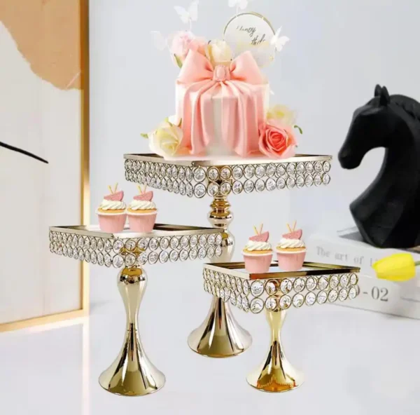 Juego de 3 bases para exhibición pasteles, mesa de regalos, cuadradas color dorado - Image 4