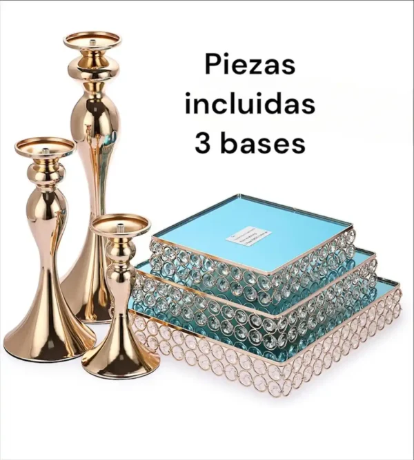 Juego de 3 bases para exhibición pasteles, mesa de regalos, cuadradas color dorado - Image 6