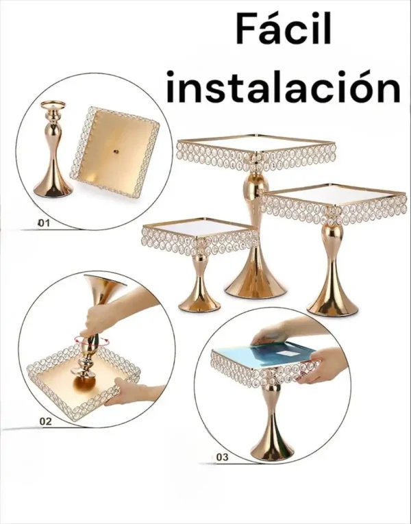 Juego de 3 bases para exhibición pasteles, mesa de regalos, cuadradas color dorado - Image 7