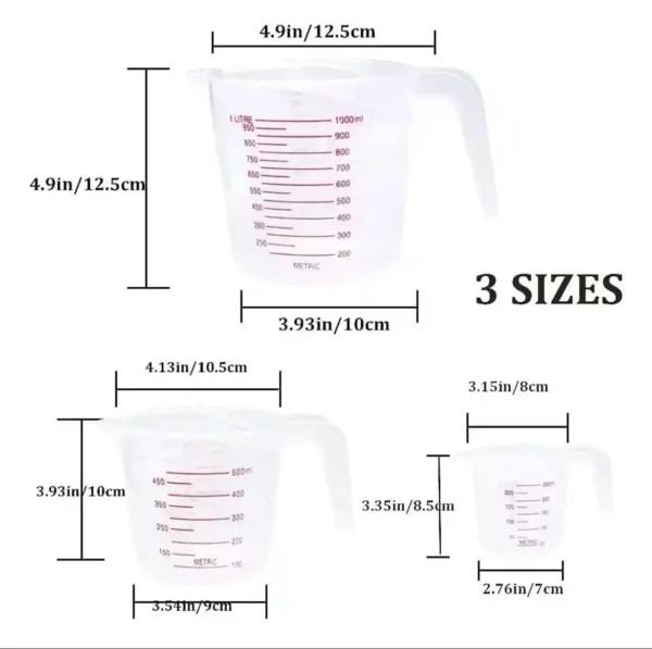 Set de 3 Jarras Medidoras de Plástico 1000ml, 500ml, 250ml. - Image 2
