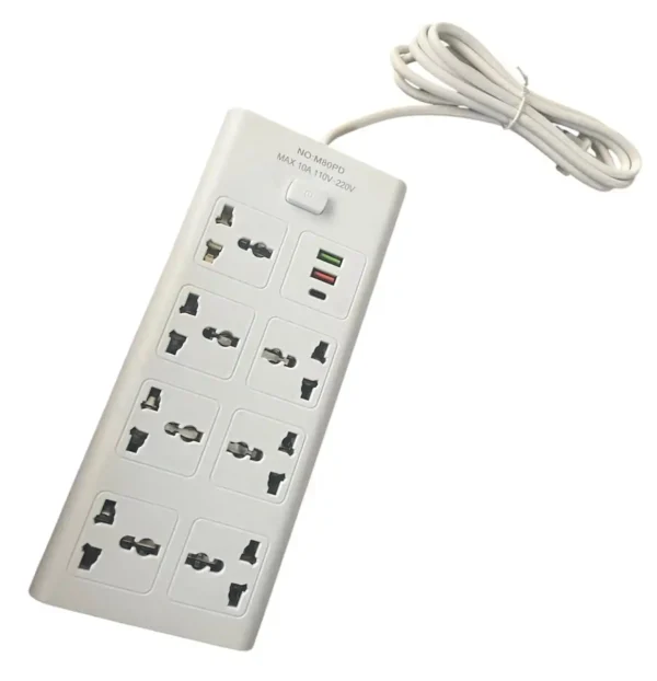 Multicontacto Extensión 7 Tomas + 2 USB + entrada tipo C cable de 2 metros