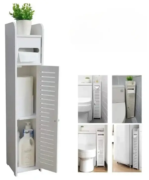 Estante organizador de baño con soporte para papel higiénico